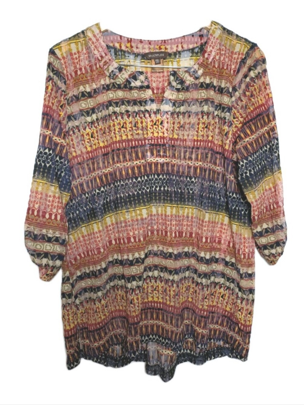 Multiples 3/4 Sleeve Top Women Size Petite XL Mesh Multi